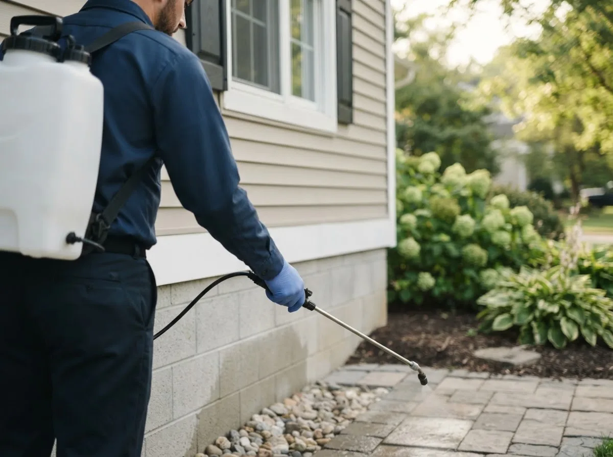 Pest control technician inspecting a home in South Portland, ME